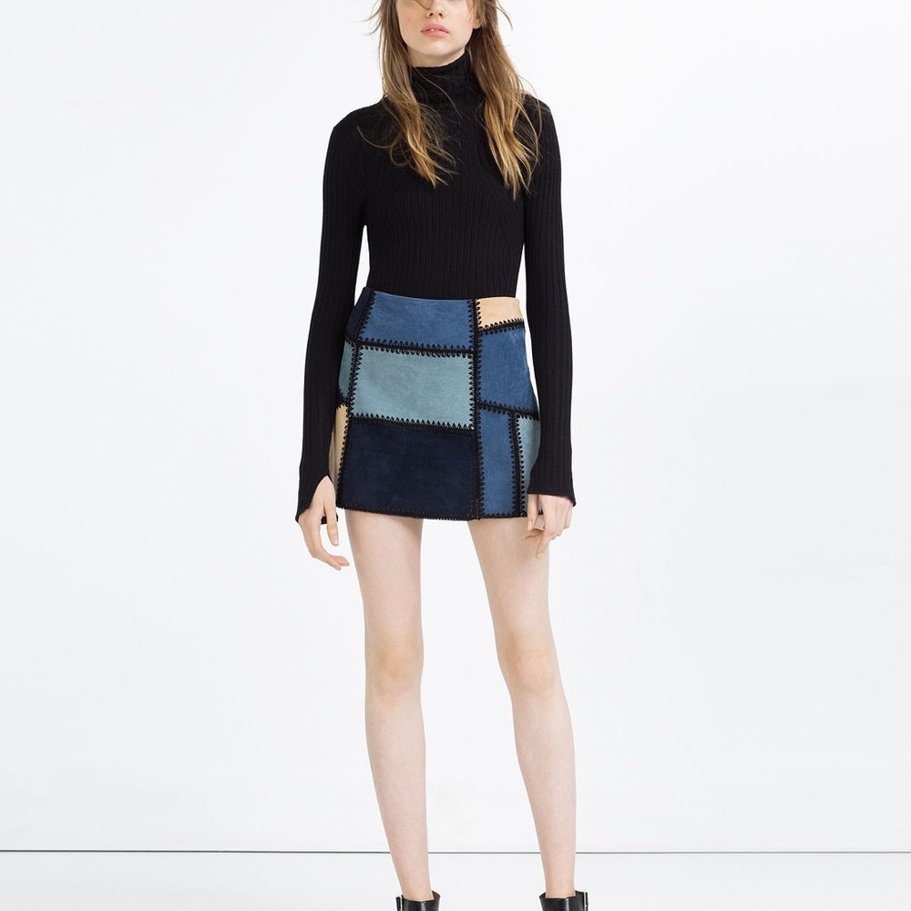 Zara Blue Suede Patchwork skirt
